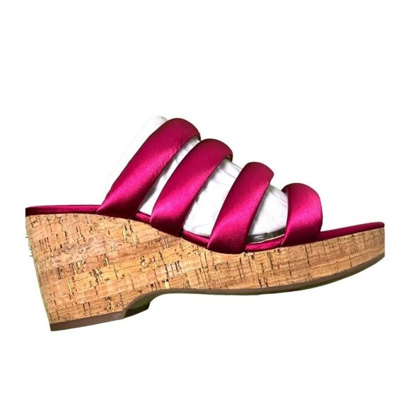 Sam Edelman Womens Red Satin Strappy Open Toe Cork Wedge Sandals Sz 10 M New - Picture 4 of 15
